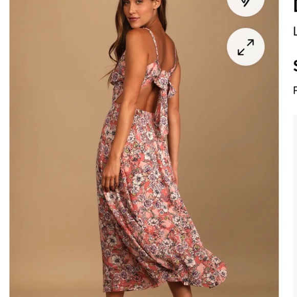 LULU’s Ties With You Rose Pink Floral Print Tie-Back Midi Dress- medium - Picture 4 of 9